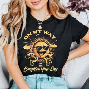 Vintage On My Way To Brighten Your Day Sunshine Cute Graphic Shirt 80